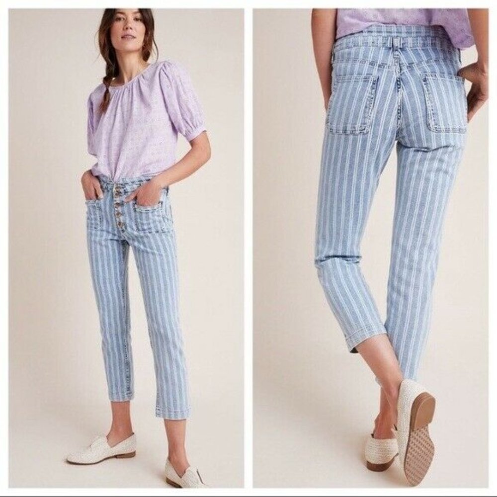 NWT $128 Anthropologie Pilcro High-Rise Stripe Acid Wash Jeans - 29-30